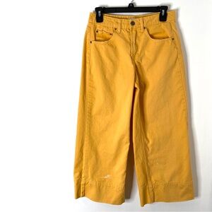 High-Rise Wide Leg Crop Jeans Yellow Orange Distressed 100% Cotton